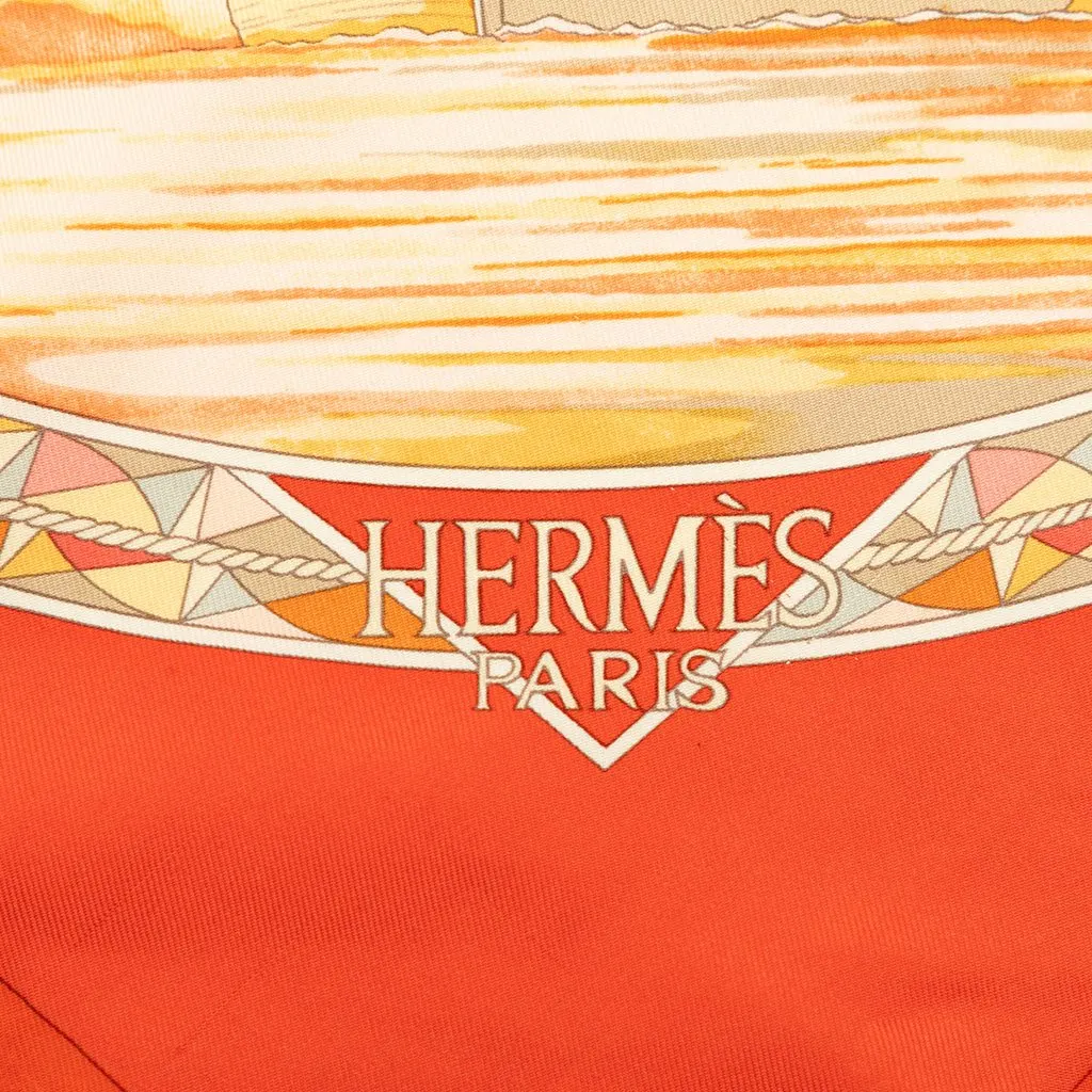 Hermès Fregates Magnifiques Silk Scarf 90 Orange Very good - Box View