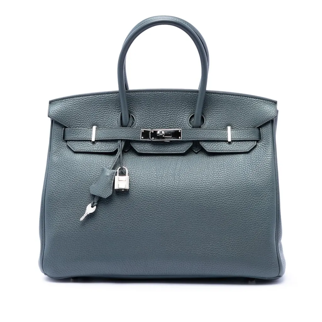 Hermès Togo Birkin Retourne 35 Blue Leather Very good - Front View