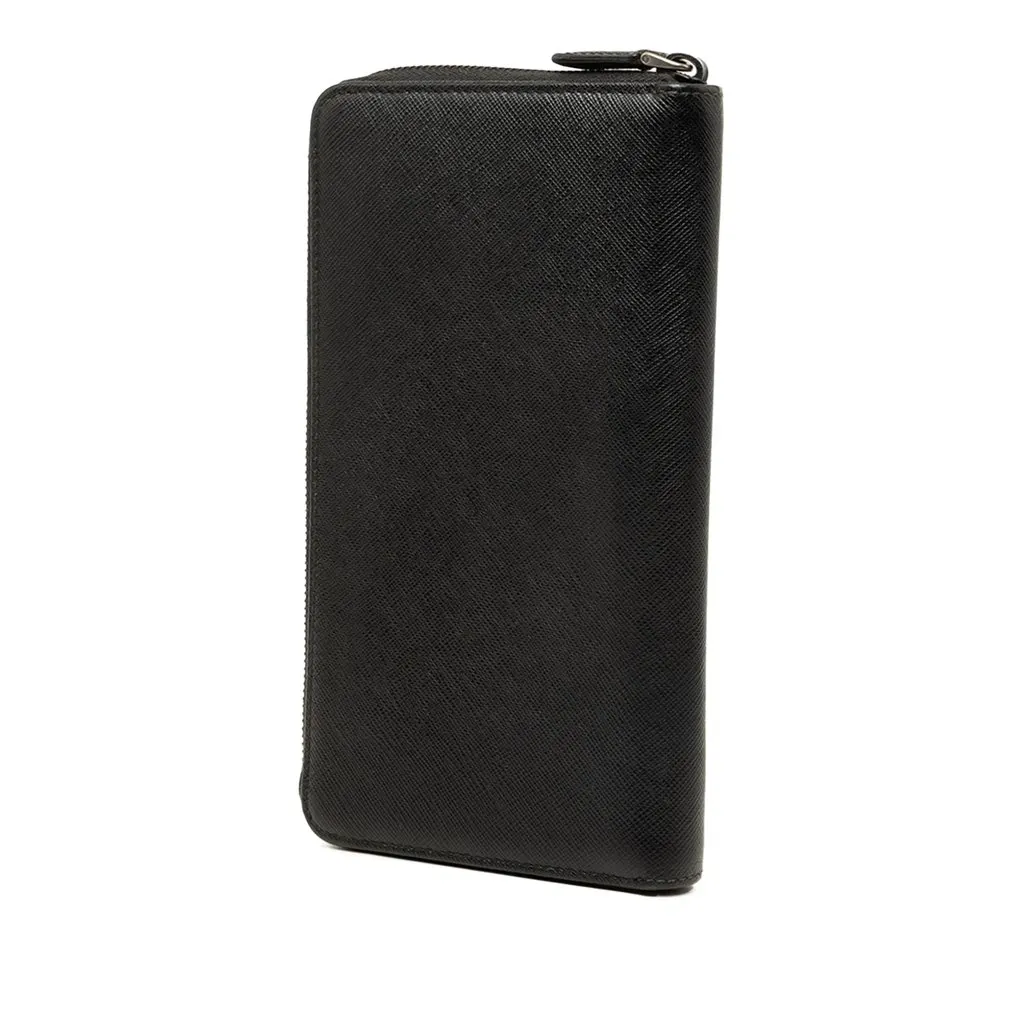 Prada Saffiano Zip Around Long Wallet Black Leather Very good - Back View