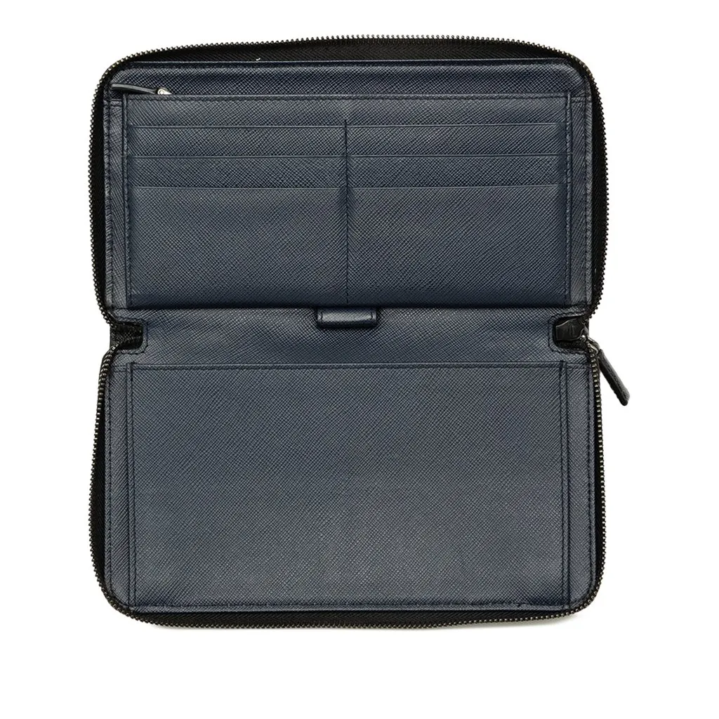 Prada Saffiano Zip Around Long Wallet Black Leather Very good - Model View