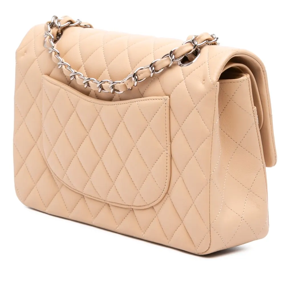 Chanel Medium Classic Lambskin Double Flap Beige Leather Very good - Back View