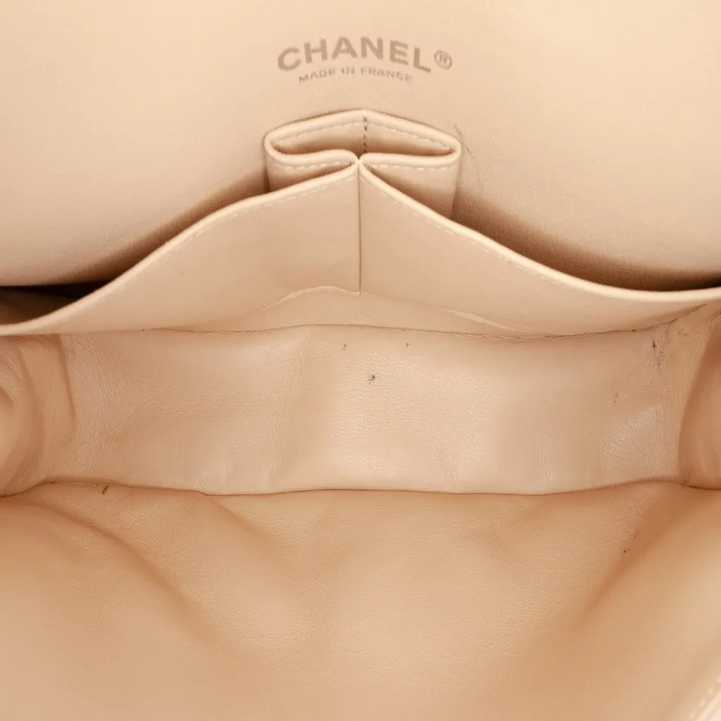 Chanel Medium Classic Lambskin Double Flap Beige Leather Very good - Model View