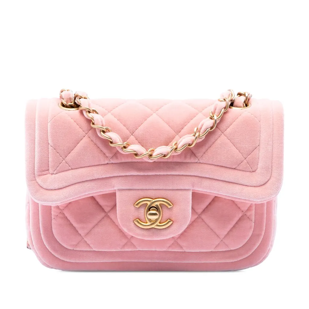 Chanel Mini Quilted Velvet Double Frame Flap Pink Very good - Front View