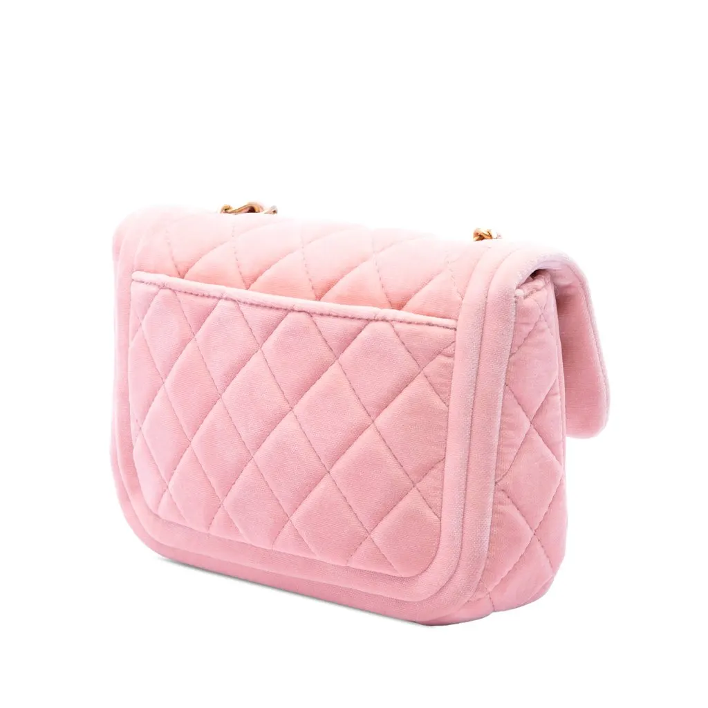 Chanel Mini Quilted Velvet Double Frame Flap Pink Very good - Back View