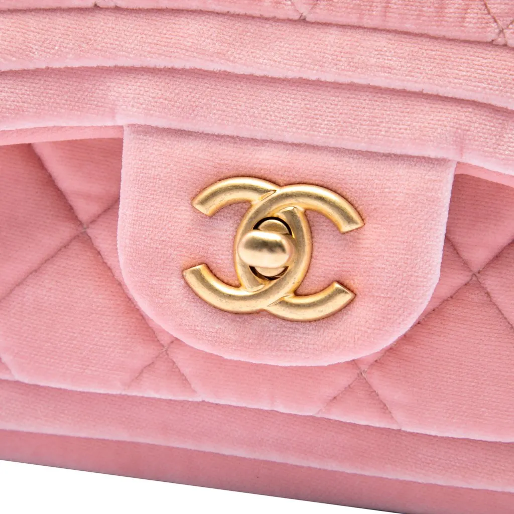 Chanel Mini Quilted Velvet Double Frame Flap Pink Very good - Box View