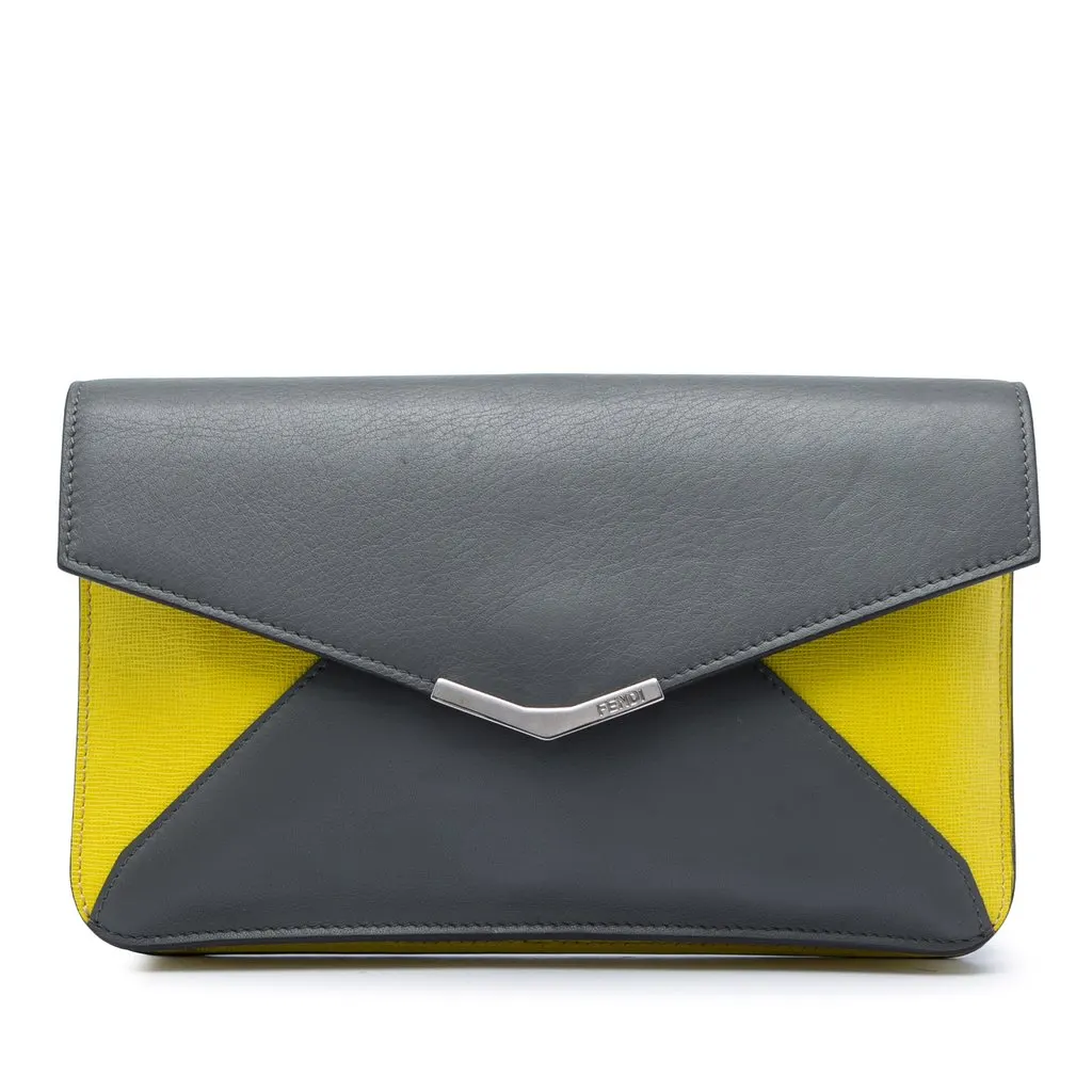 Fendi Bicolor Leather 2Jours Envelope Clutch MultiColor Leather Very good - Front View