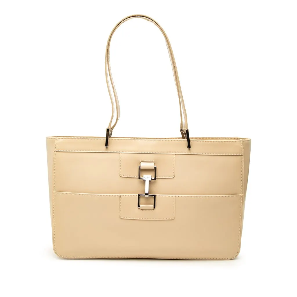 Gucci Calfskin Jackie Tote Beige Leather Good - Front View