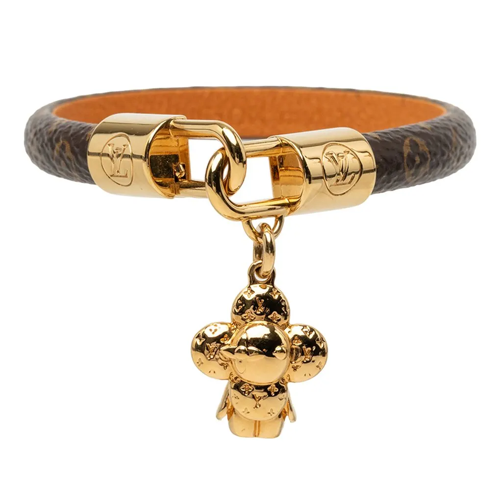 Louis Vuitton Gold Plated and Monogram Vivienne Charm Bracelet Brown Canvas Very good - Front View