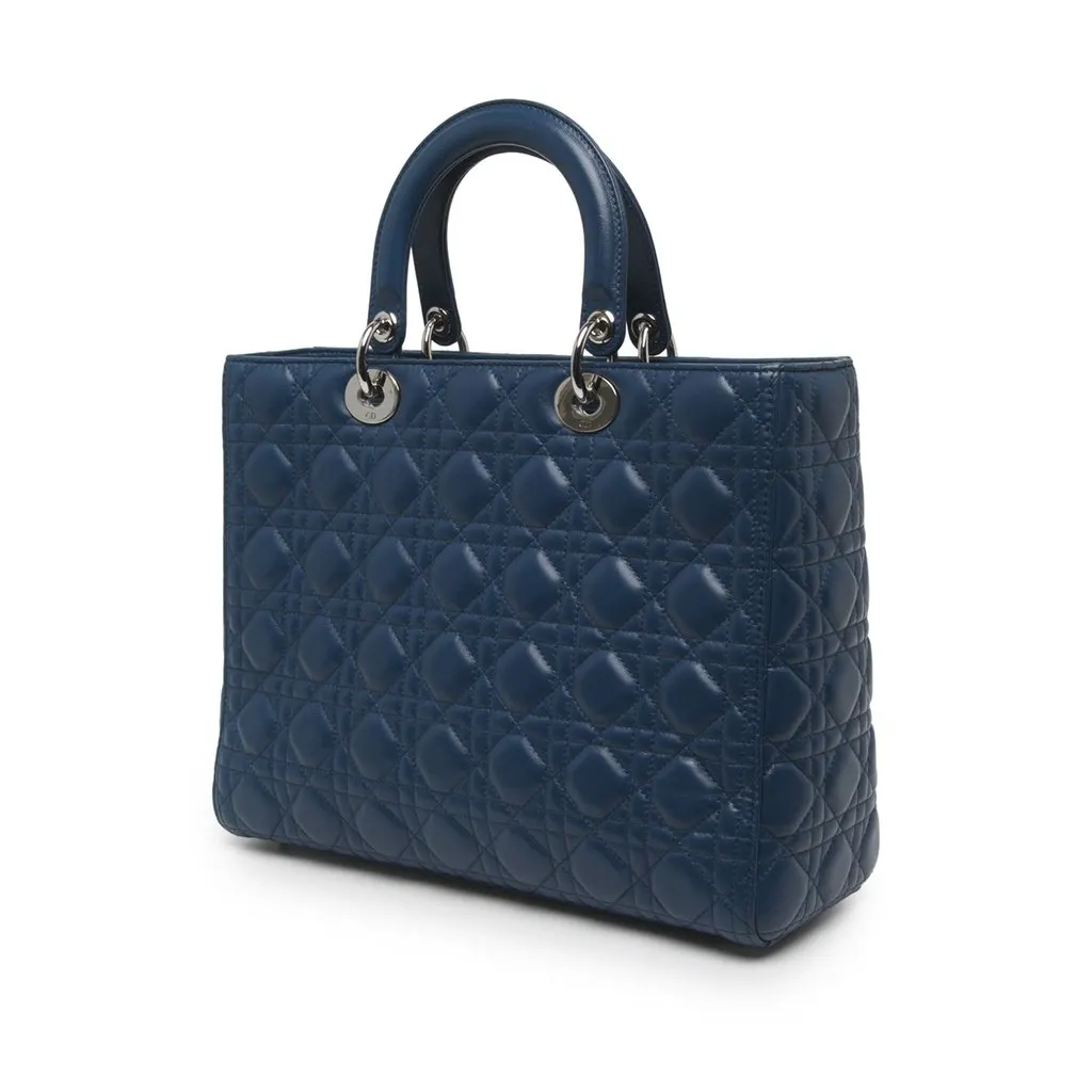 Dior Large Lambskin Cannage Lady Dior Blue Leather Very good - Back View