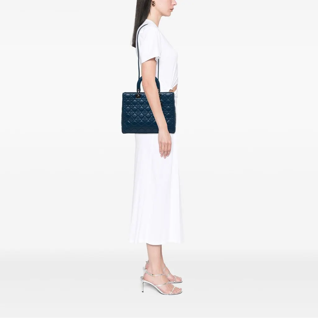Dior Large Lambskin Cannage Lady Dior Blue Leather Very good - Box View