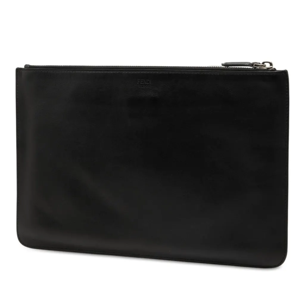 Fendi Leather Monster Zip Clutch Black Leather Very good - Back View
