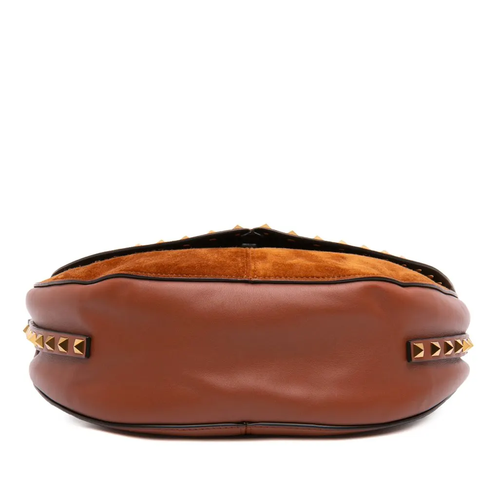 Valentino Suede and Calfskin Rockstud Halfmoon Crossbody Brown Leather Very good - Inside View