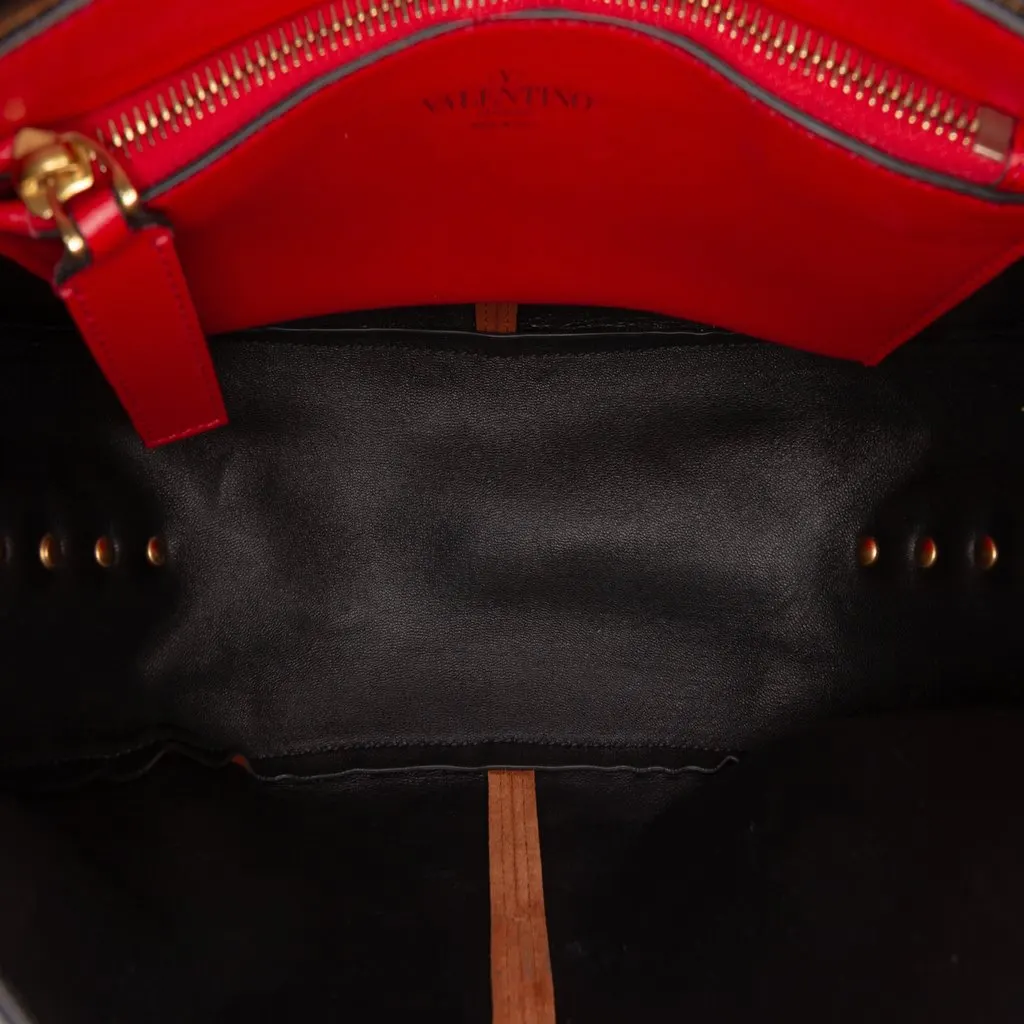 Valentino Suede and Calfskin Rockstud Halfmoon Crossbody Brown Leather Very good - Model View