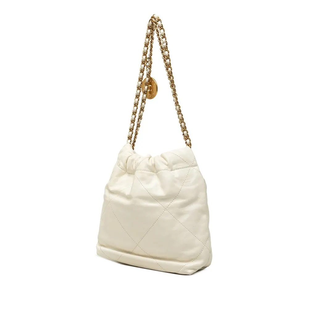 Chanel Mini Shiny Calfskin 22 Hobo White Leather Very good - Back View