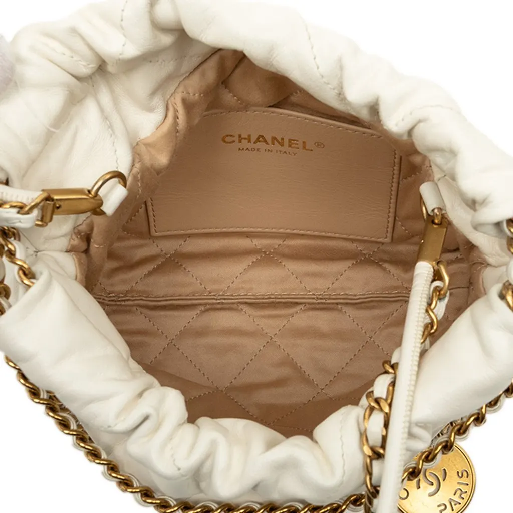 Chanel Mini Shiny Calfskin 22 Hobo White Leather Very good - Model View