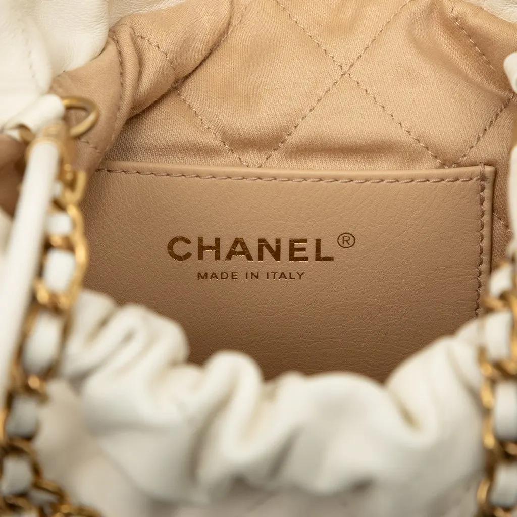 Chanel Mini Shiny Calfskin 22 Hobo White Leather Very good - Box View