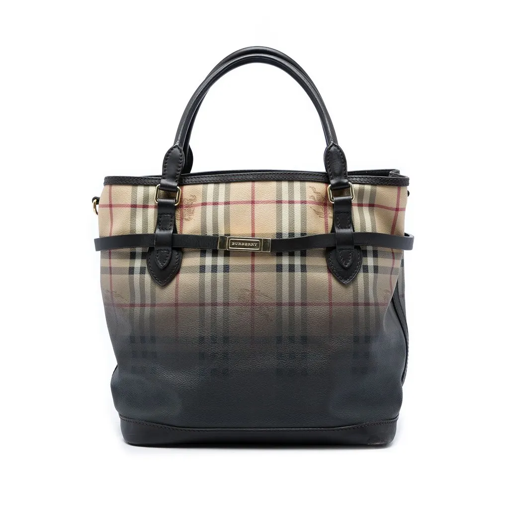 Burberry Haymarket Check Ombre Coated Canvas Liberton Satchel Beige Canvas Good - Front View