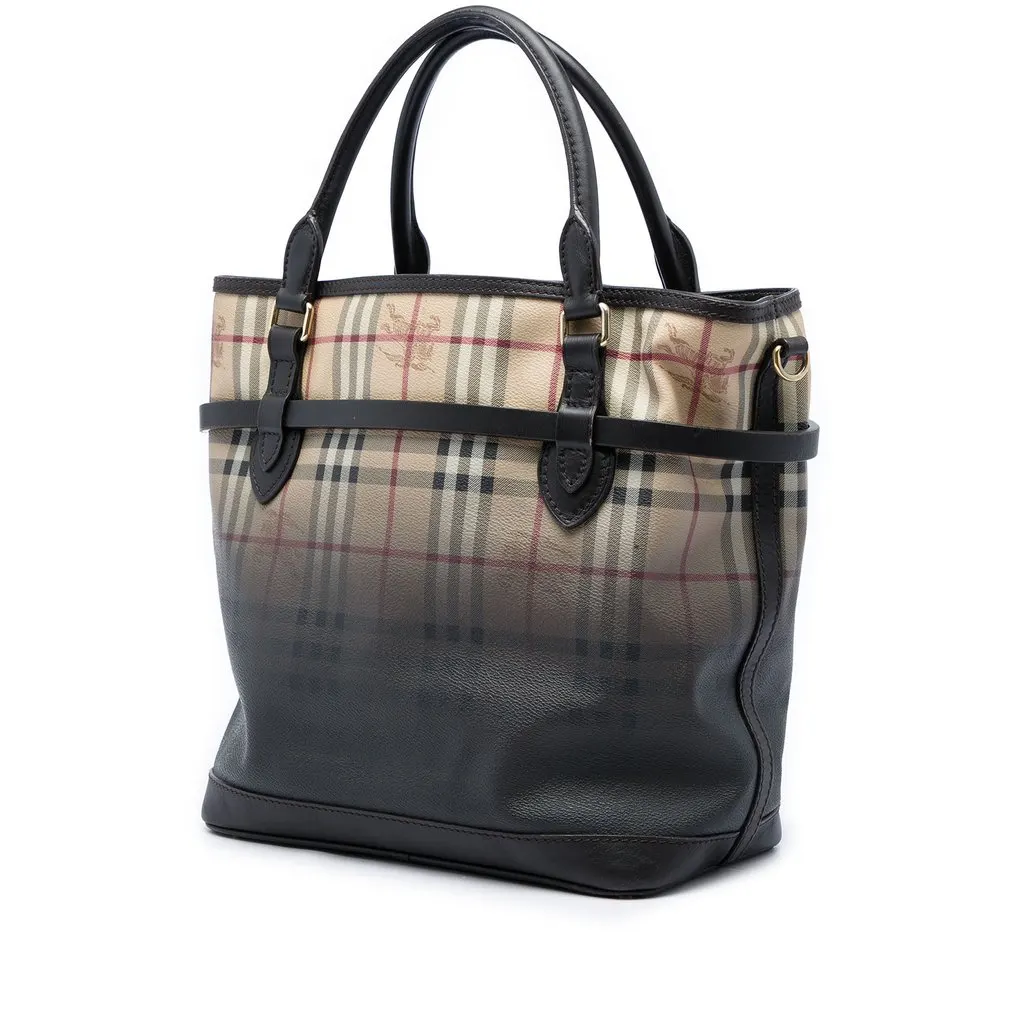 Burberry Haymarket Check Ombre Coated Canvas Liberton Satchel Beige Canvas Good - Back View