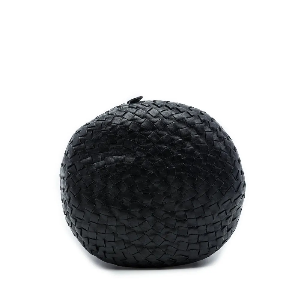 Bottega Veneta Nappa Intrecciato Front Zip Drawstring Bucket Bag Black Leather Good - Inside View