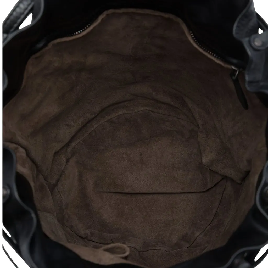 Bottega Veneta Nappa Intrecciato Front Zip Drawstring Bucket Bag Black Leather Good - Model View