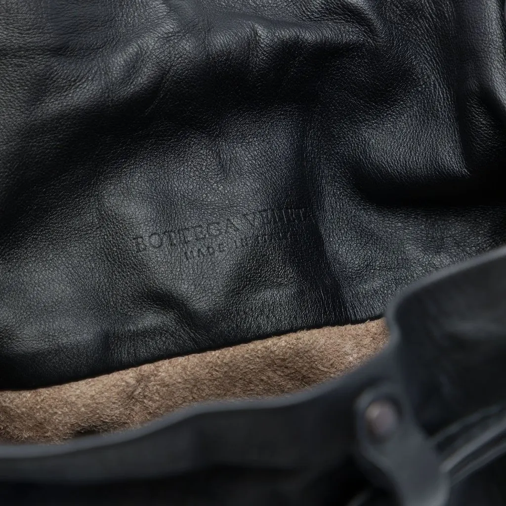 Bottega Veneta Nappa Intrecciato Front Zip Drawstring Bucket Bag Black Leather Good - Box View