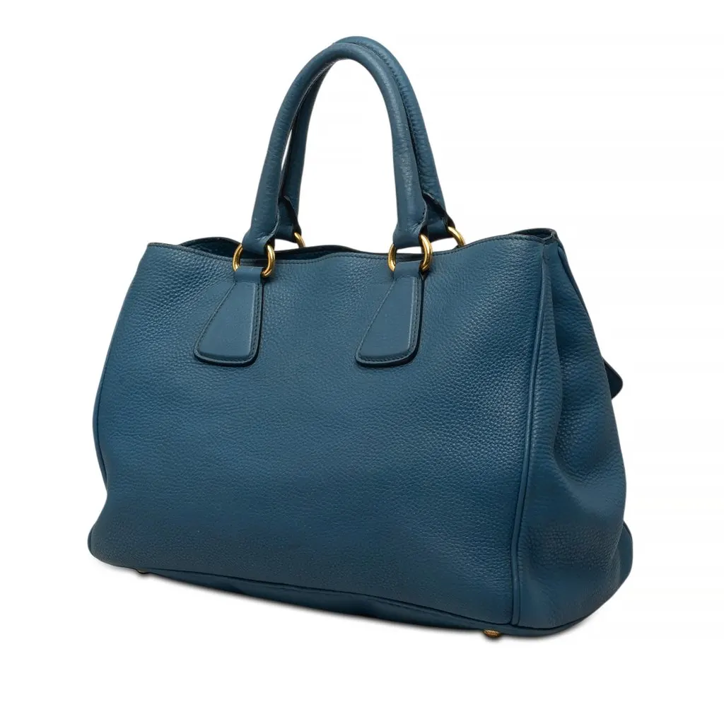 Prada Vitello Daino Open Convertible Tote Blue Leather Good - Back View