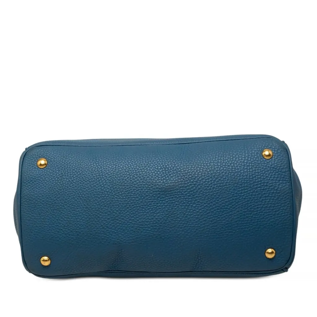 Prada Vitello Daino Open Convertible Tote Blue Leather Good - Inside View