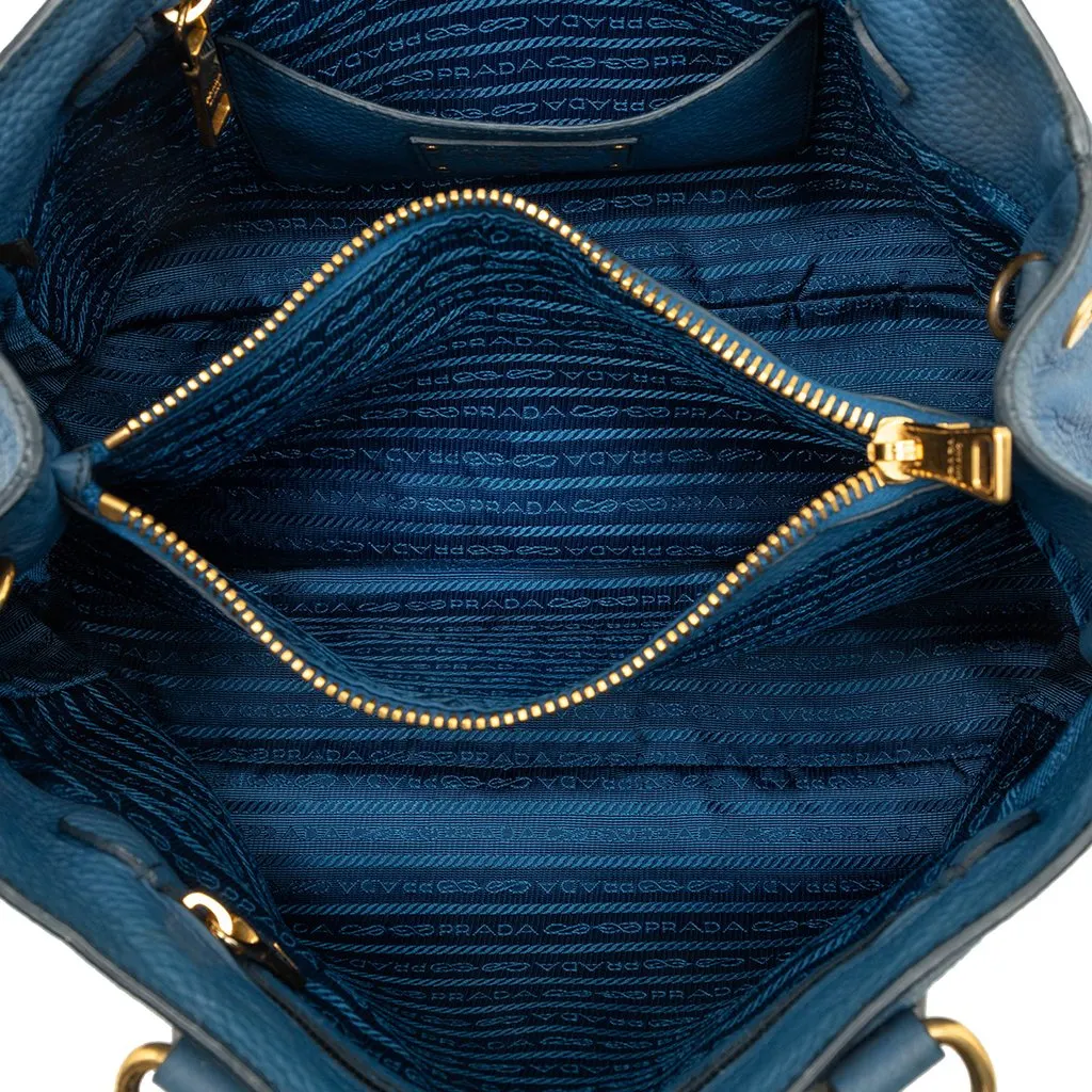 Prada Vitello Daino Open Convertible Tote Blue Leather Good - Model View