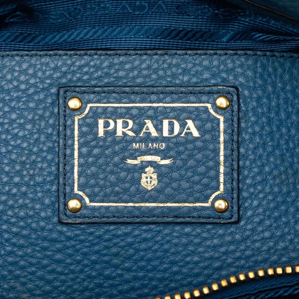 Prada Vitello Daino Open Convertible Tote Blue Leather Good - Box View