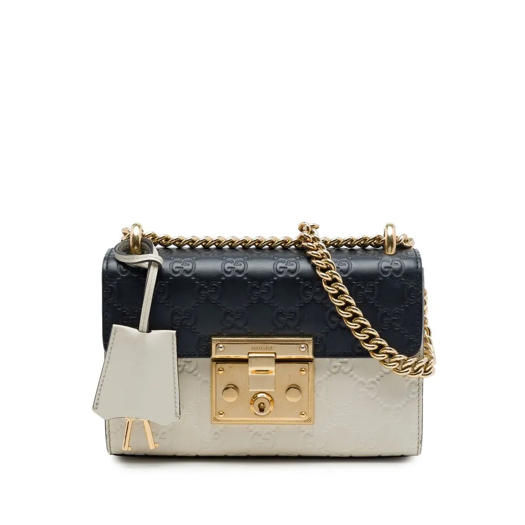 Gucci Small Bicolor Guccissima Padlock Crossbody White Leather Very good - Front View