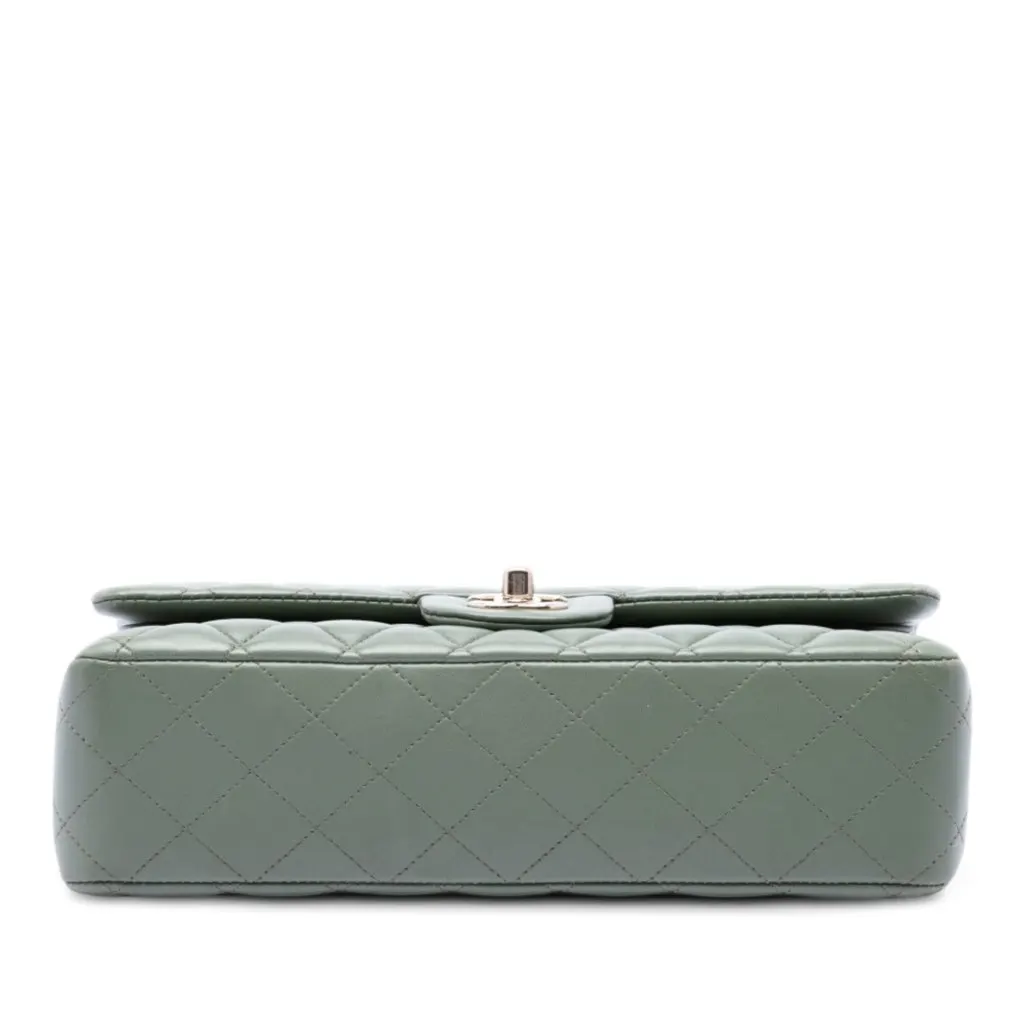 Chanel Medium Classic Lambskin Double Flap Green Leather Very good - Inside View