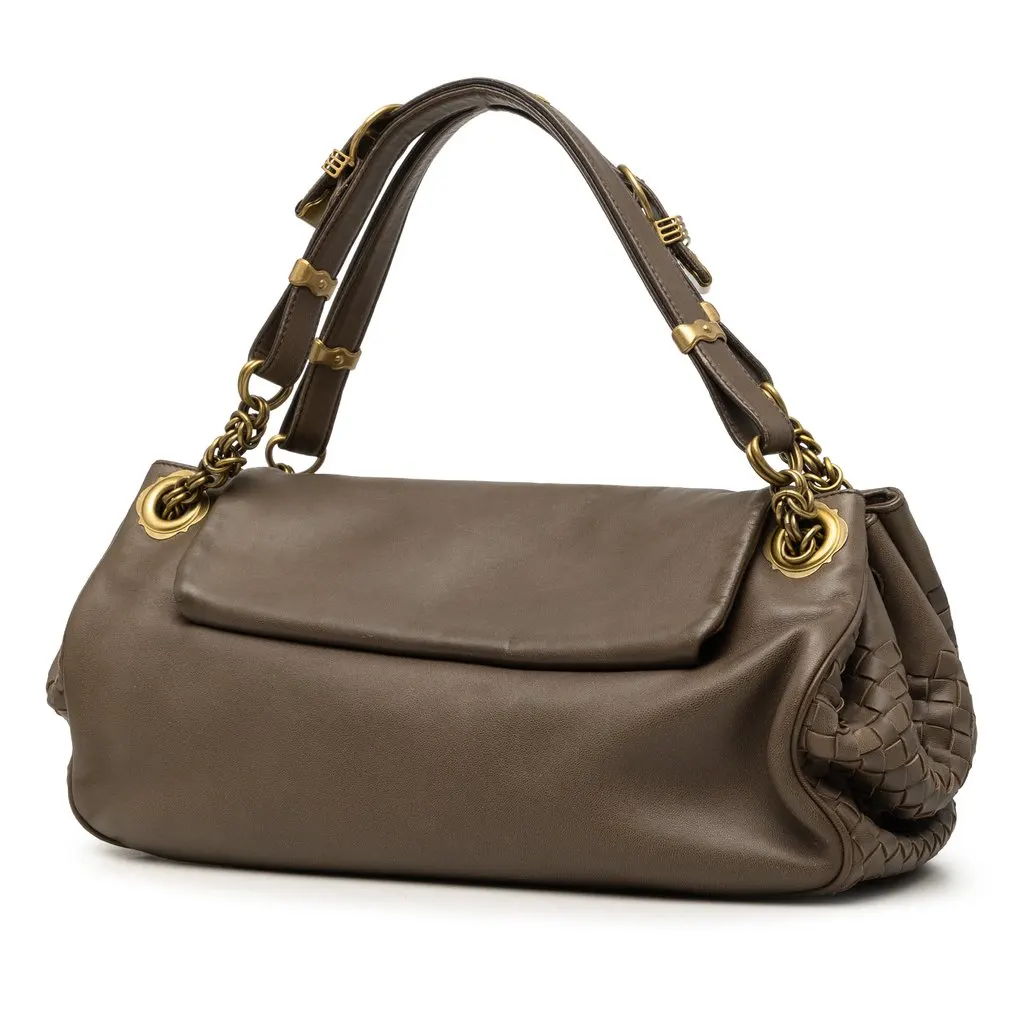 Bottega Veneta Intrecciato Trimmed Nappa Napoli Handbag Brown Leather Very good - Back View