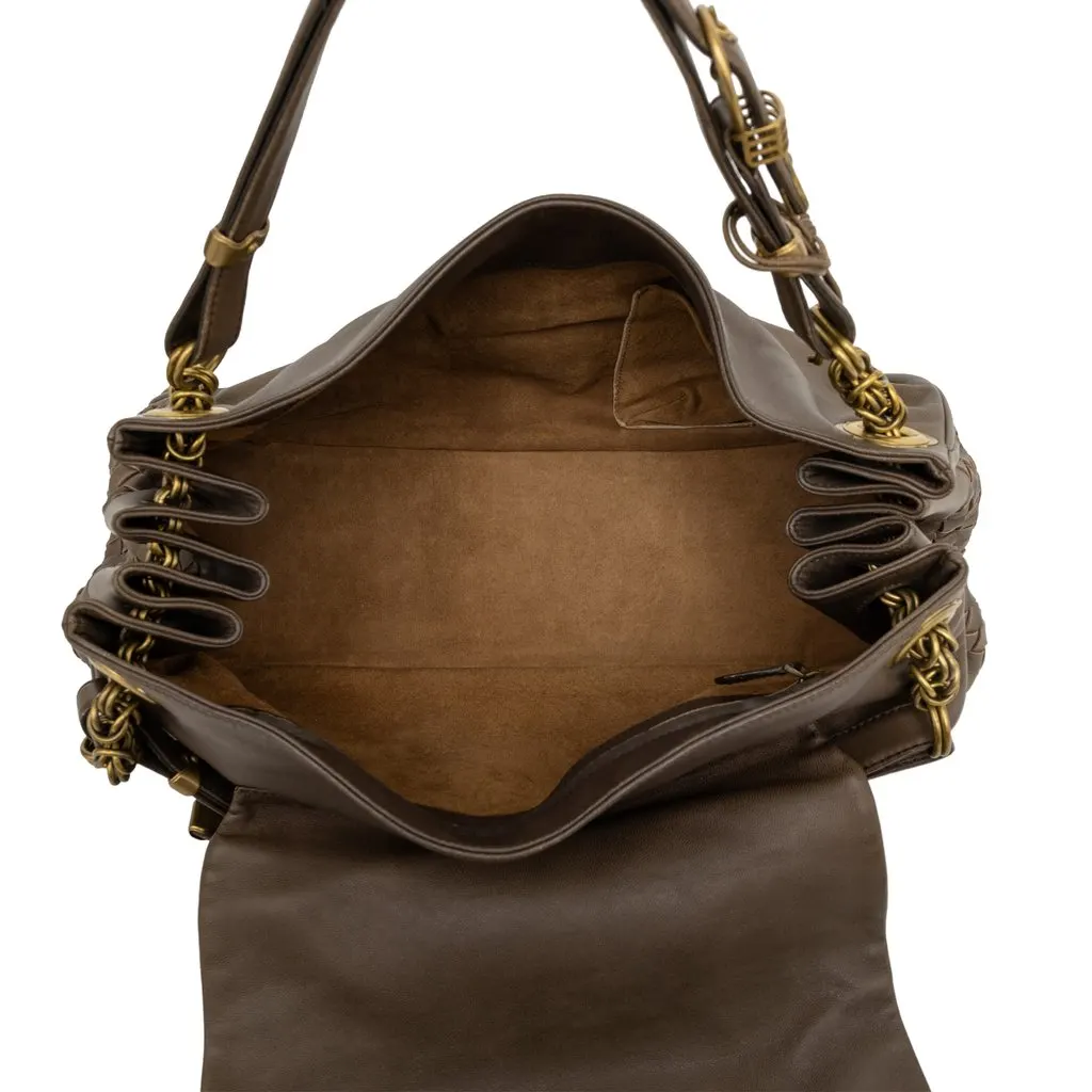 Bottega Veneta Intrecciato Trimmed Nappa Napoli Handbag Brown Leather Very good - Model View