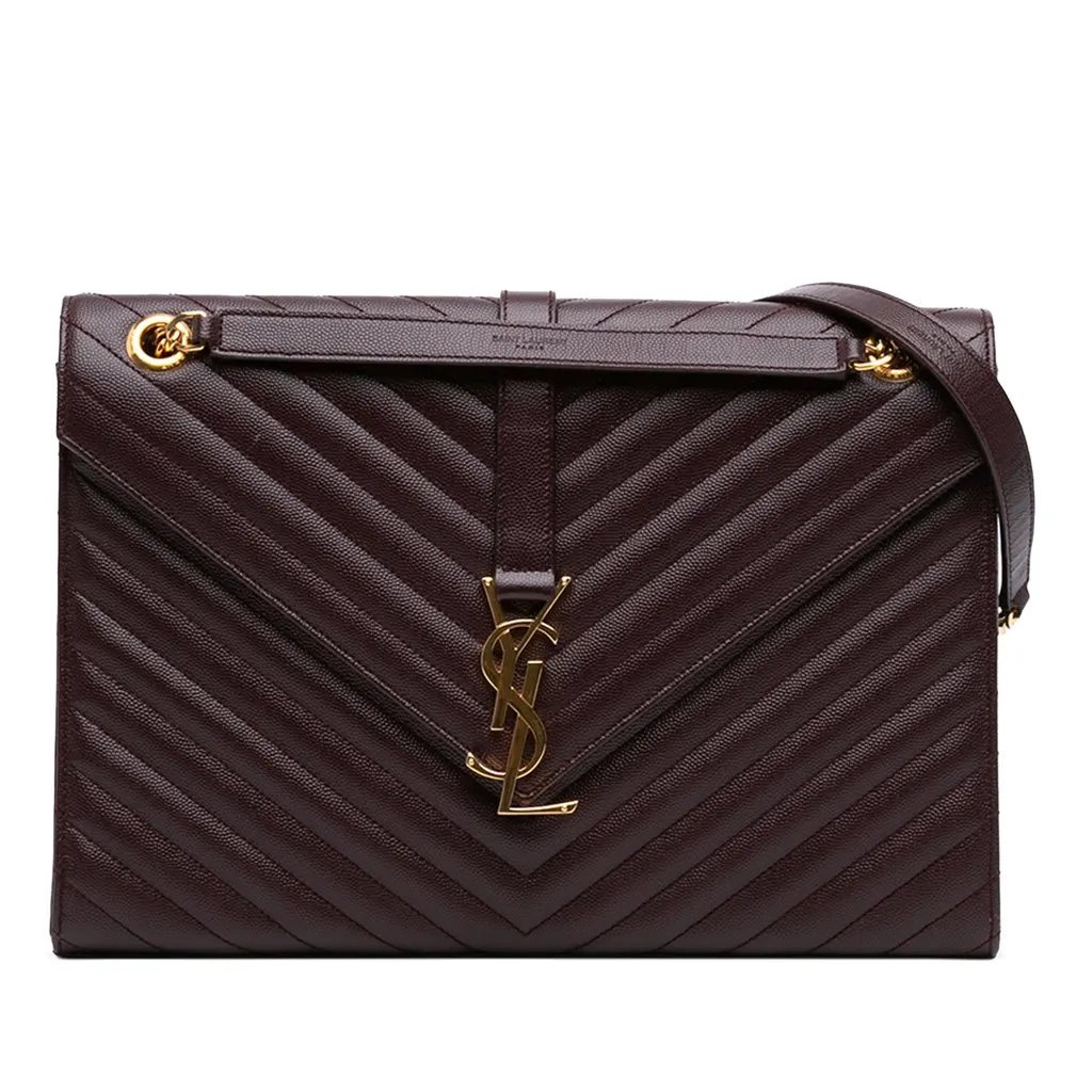 Saint Laurent Large Chevron Grain de Poudre Monogram Envelope Bag Red Leather Very good - Front View