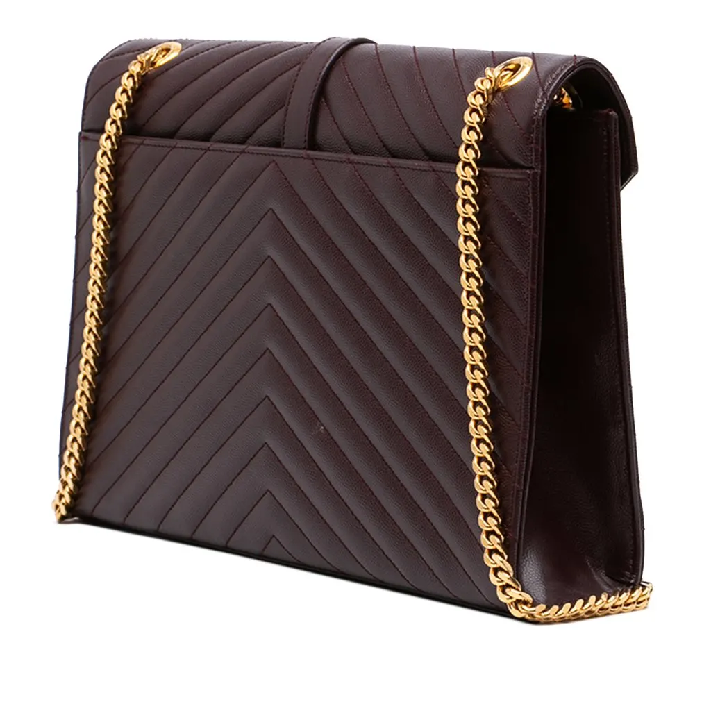 Saint Laurent Large Chevron Grain de Poudre Monogram Envelope Bag Red Leather Very good - Back View