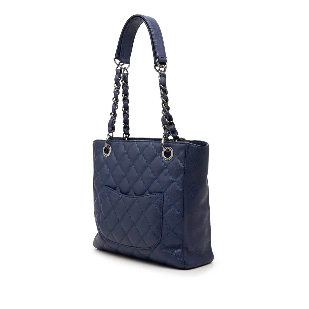 Chanel Caviar Petite Shopping Tote Blue Leather Very good - Back View