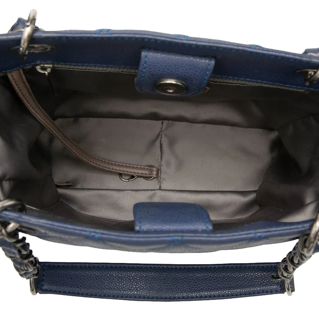 Chanel Caviar Petite Shopping Tote Blue Leather Very good - Model View