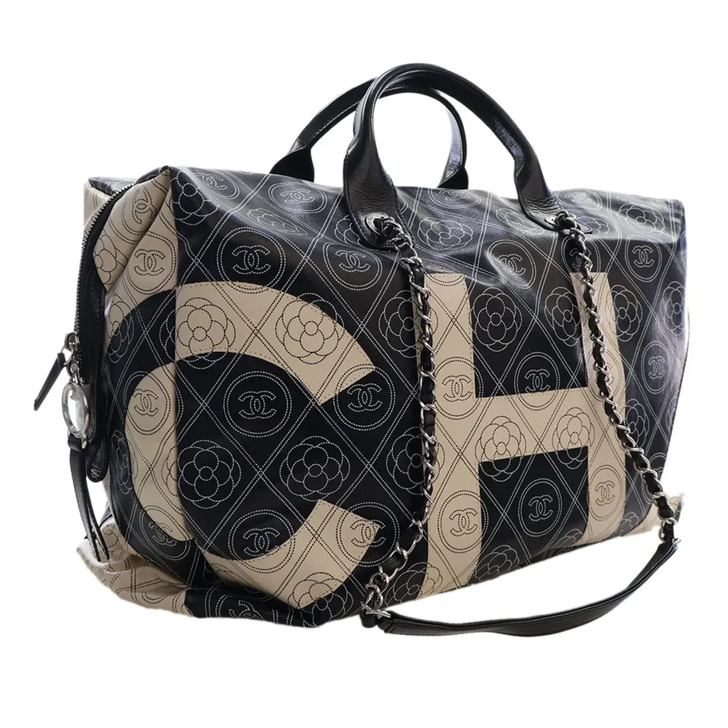 Chanel Large Coated Canvas Camellia Maxi Logo Bowling Bag Black Very good - Inside View