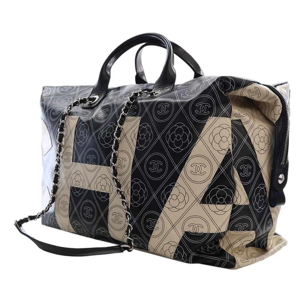Chanel Large Coated Canvas Camellia Maxi Logo Bowling Bag Black Very good - Model View