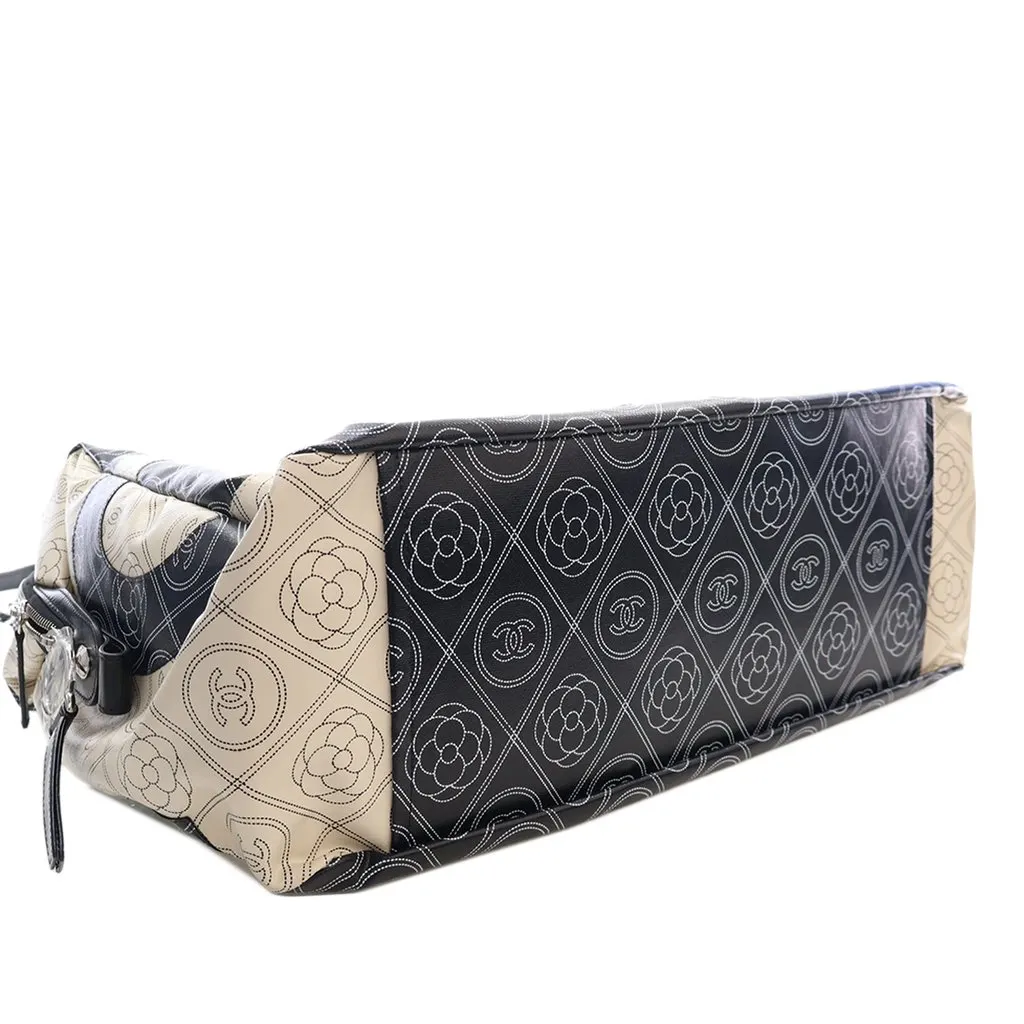 Chanel Large Coated Canvas Camellia Maxi Logo Bowling Bag Black Very good - Box View