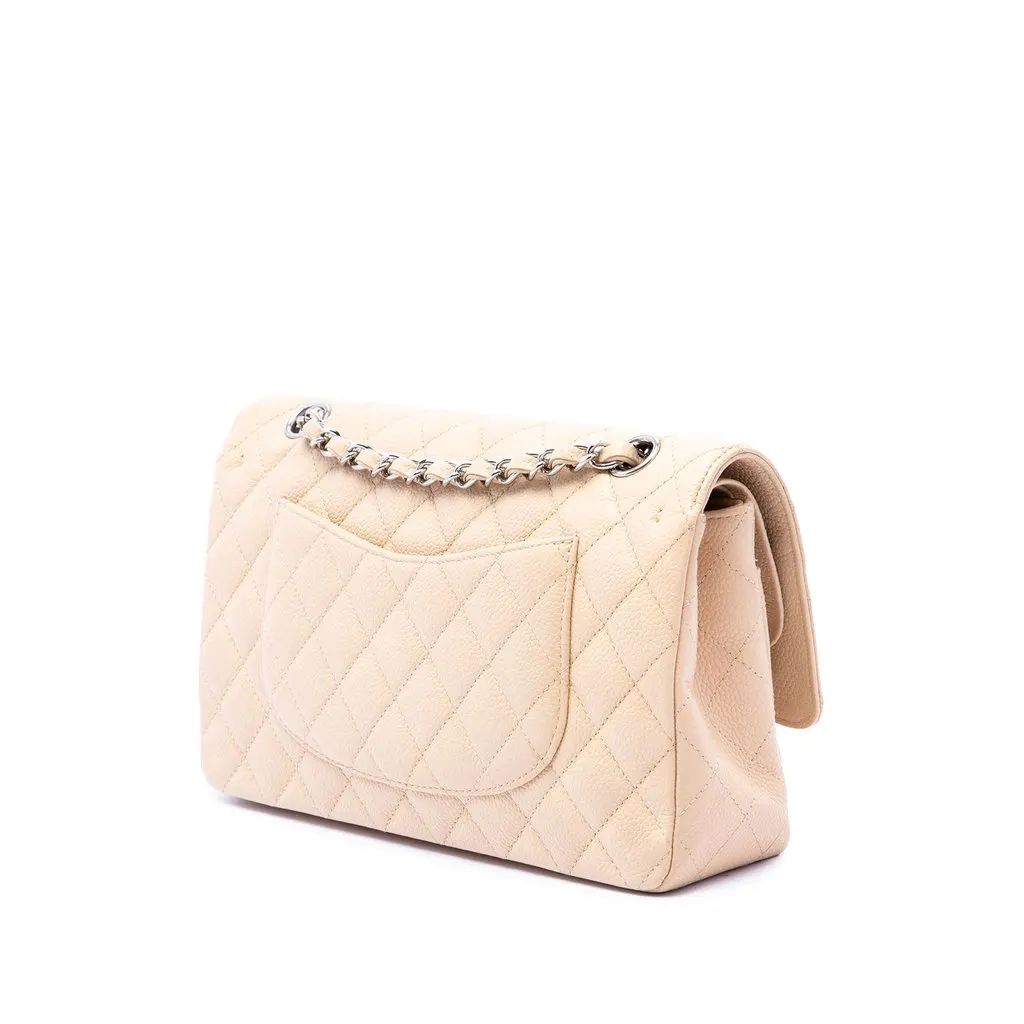 Chanel Medium Classic Caviar Double Flap Beige Leather Very good - Back View
