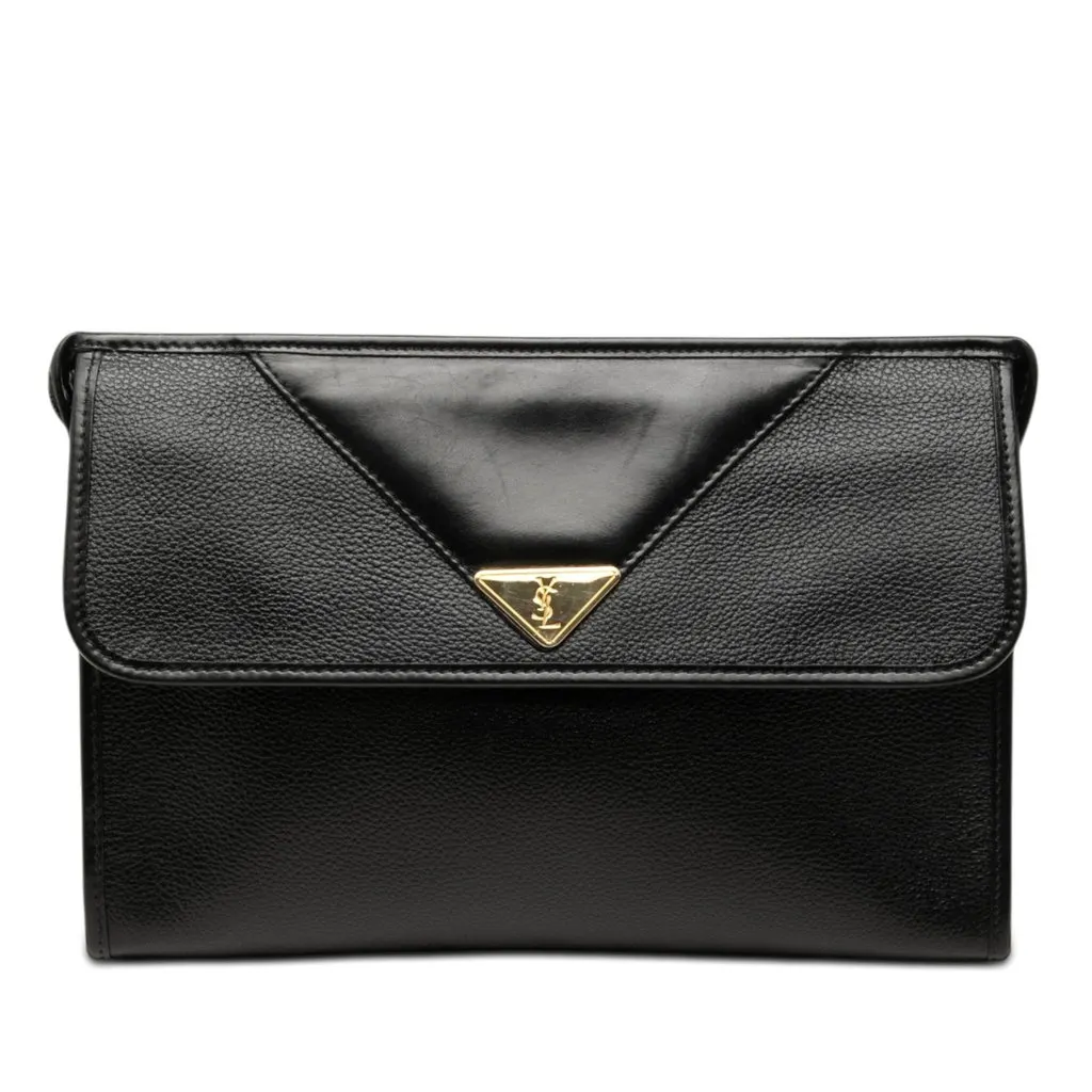 Saint Laurent Grained Calfskin Clutch Black Leather Good - Front View