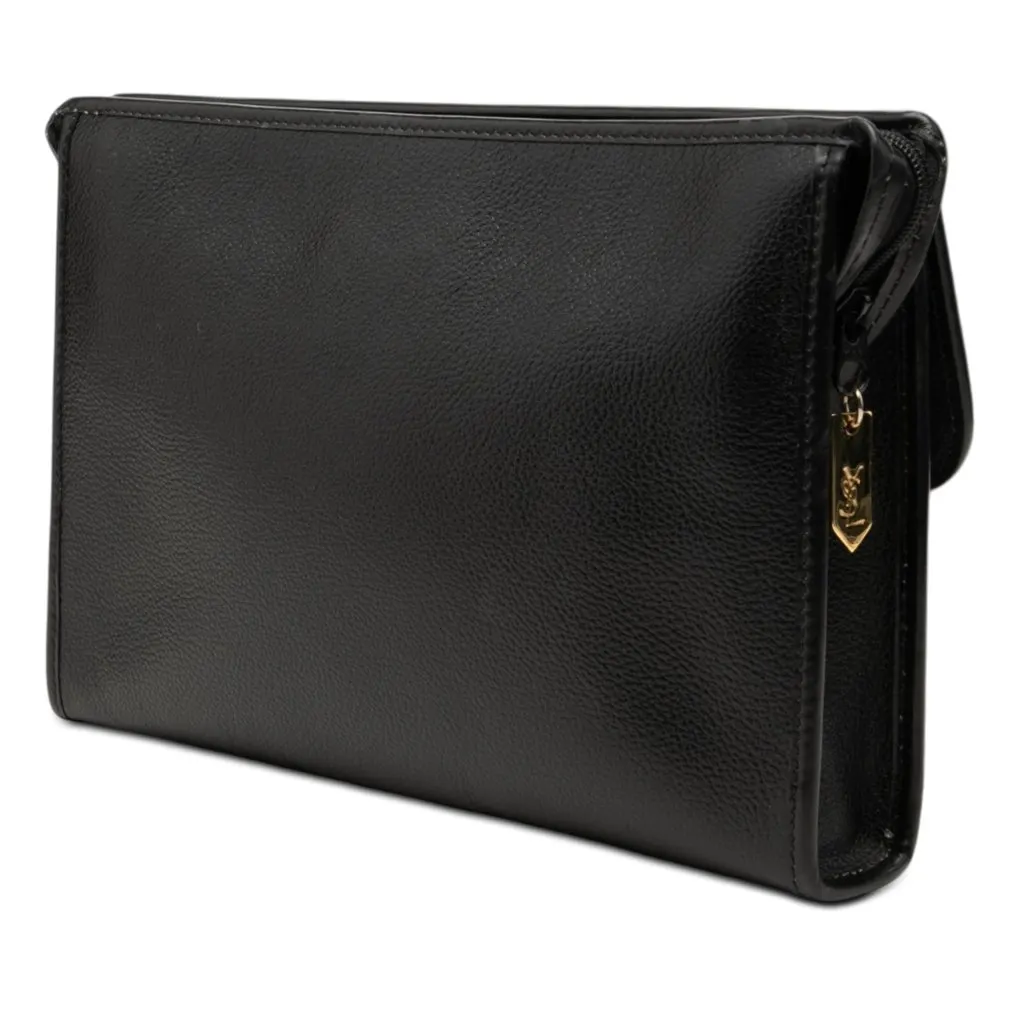 Saint Laurent Grained Calfskin Clutch Black Leather Good - Back View