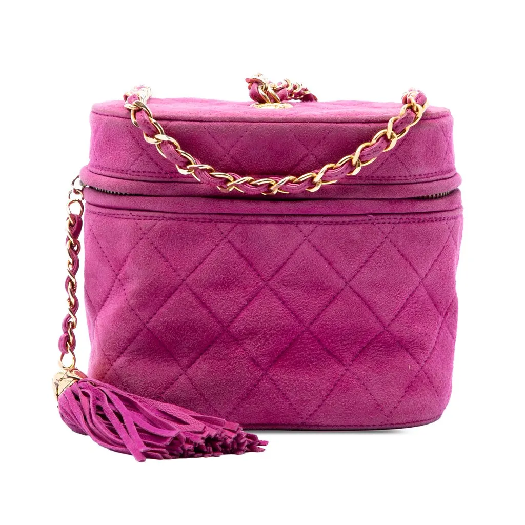 Chanel Quilted Suede Tassel Vanity Bag Purple Suede Very good - Front View