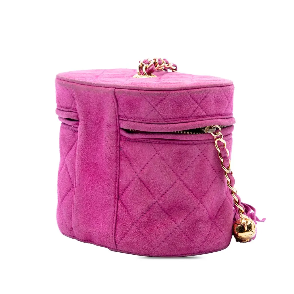 Chanel Quilted Suede Tassel Vanity Bag Purple Suede Very good - Back View