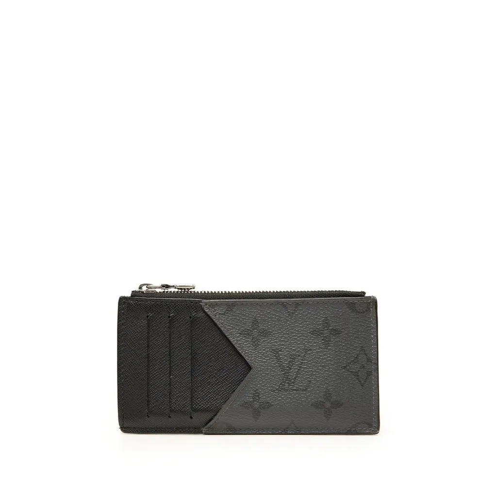 Louis Vuitton Monogram Eclipse Reverse Taigarama Coin Card Holder Black Very good - Front View