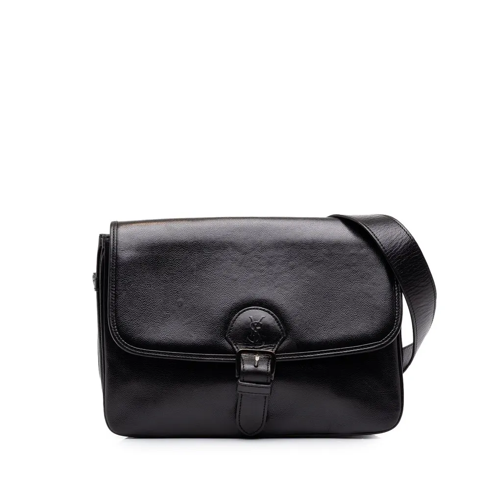 Saint Laurent Grained Leather Crossbody Black Leather Good - Front View