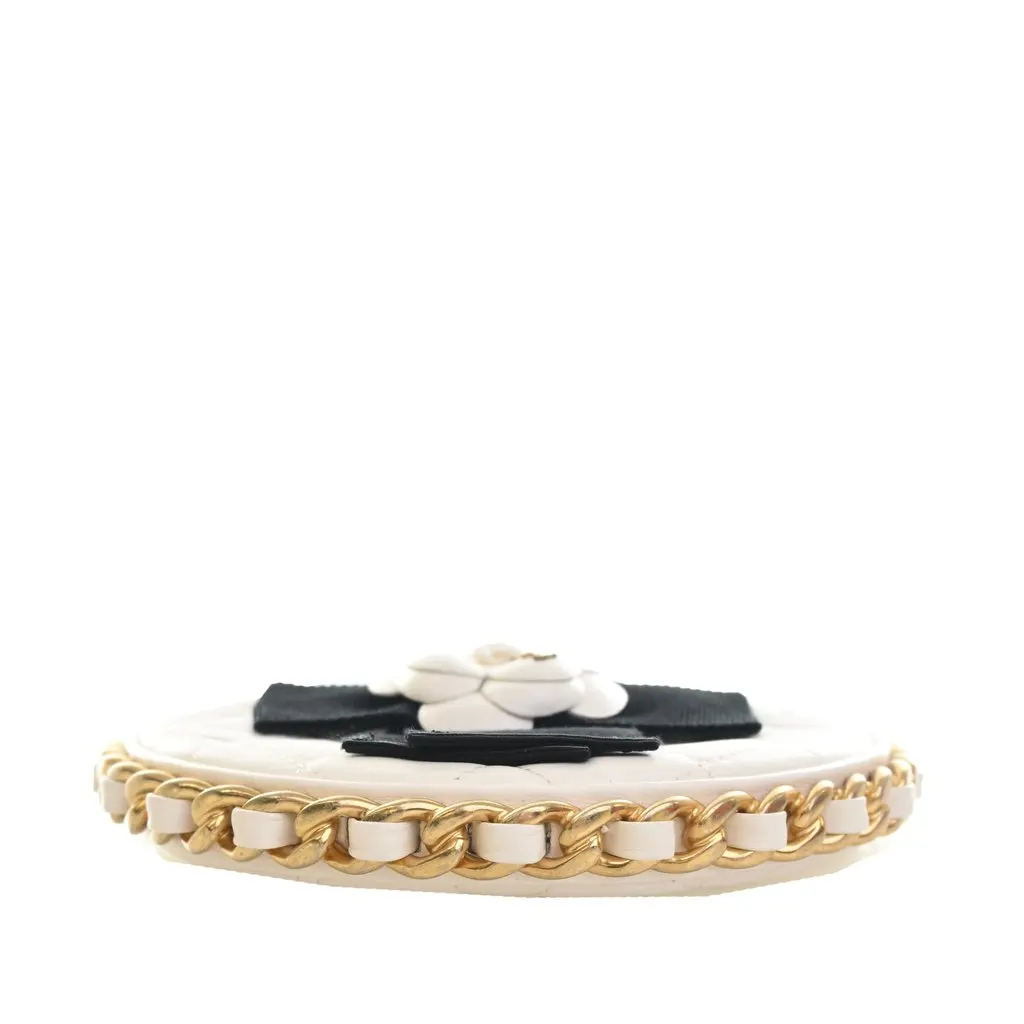 Chanel Mini Lambskin Round Camellia Clutch White Leather Very good - Box View