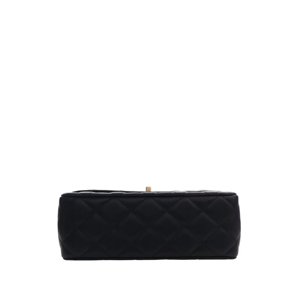 Chanel CC Quilted Lambskin Metal Twist Top Handle Flap Black Leather Very good - Inside View