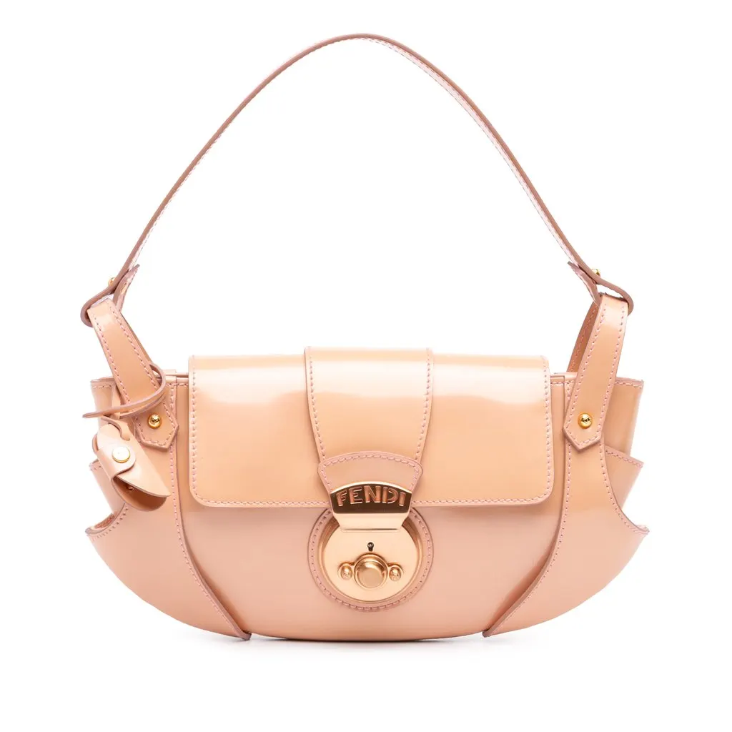 Fendi Leather Compilation Shoulder Bag Beige Leather Very good - Front View